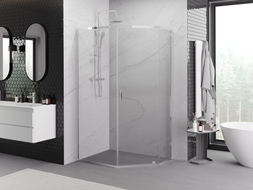 Mexen Exo-R pentagonal hinged shower cabin 90 x 80 cm, transparent, chrome - 812-090-080-01-00