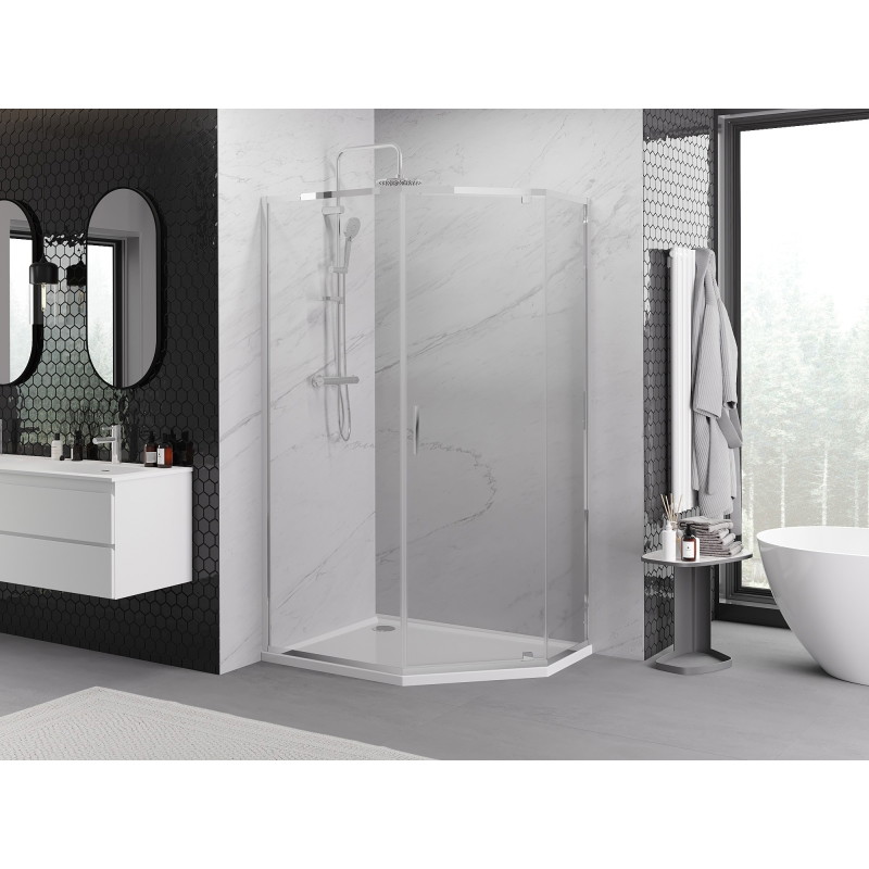 Mexen Exo-R pentagon shower cabin with hinged door 100 x 80 cm, transparent, chrome - 812-100-080-01-00