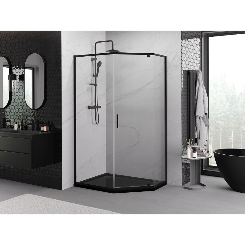 Mexen Exo pentagonal pivot shower cabin 100 x 80 cm, transparent, black - 812-100-080-70-00