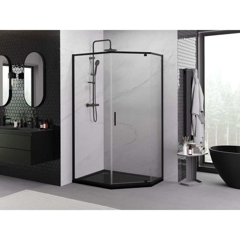 Mexen Exo pentagonal shower enclosure swing 100 x 90 cm, transparent, black - 812-100-090-70-00