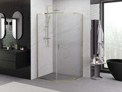Mexen Exo pentagonal hinged shower cabin 100 x 80 cm, transparent, gold - 812-100-080-50-00