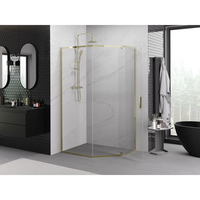 Mexen Exo pentagonal hinged shower cabin 100 x 80 cm, transparent, gold - 812-100-080-50-00