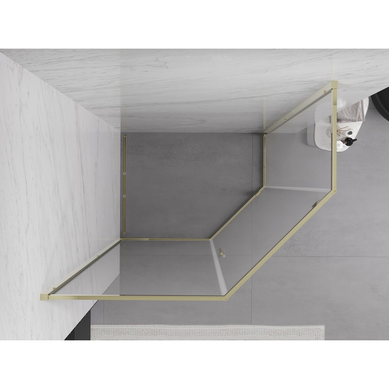 Mexen Exo-R pentagonal shower enclosure with pivot door 100 x 80 cm, transparent, gold - 812-100-080-50-00