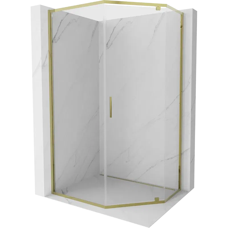 Mexen Exo pentagonal hinged shower cabin 100 x 80 cm, transparent, gold - 812-100-080-50-00