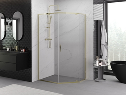 Mexen Exo-R pentagonal hinged shower cabin 100 x 90 cm, transparent, gold - 812-100-090-50-00