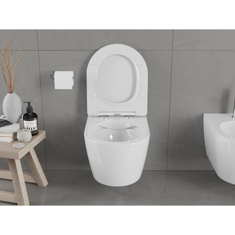 Mexen Carmen rimless WC bowl with slim soft-close seat, duroplast, white gloss - 30880400