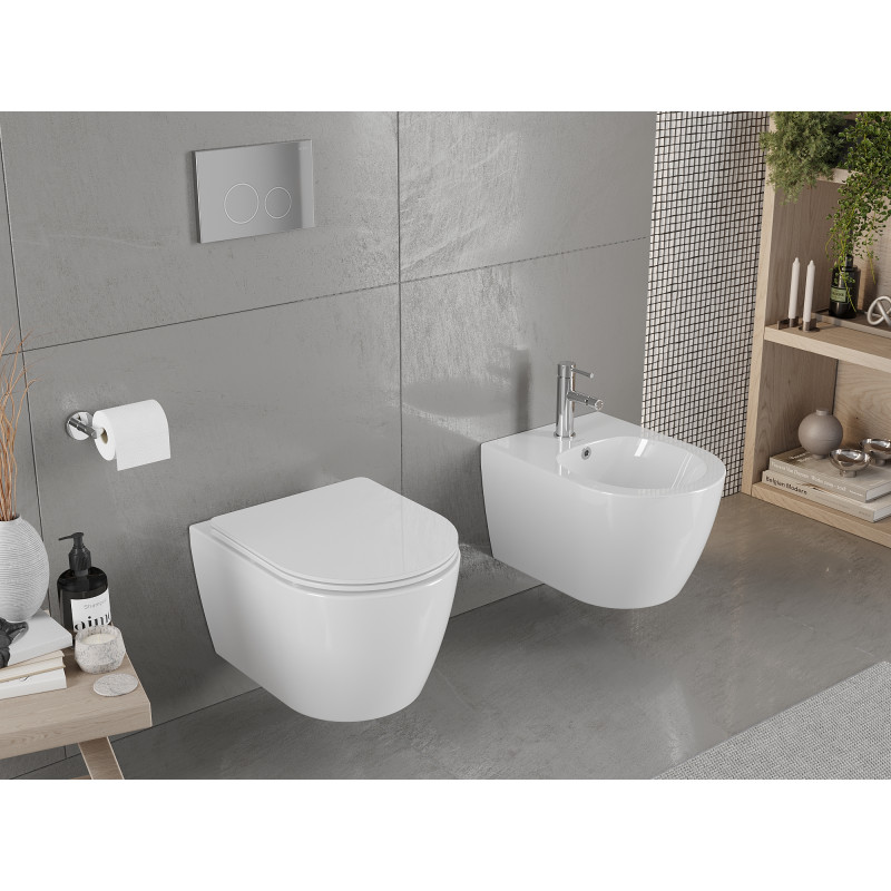 Mexen Carmen rimless WC bowl with slim soft-close seat, duroplast, white gloss - 30880400