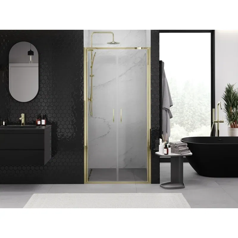 Mexen Exo double hinged shower door 120 cm, transparent, gold - 814-120-000-50-00