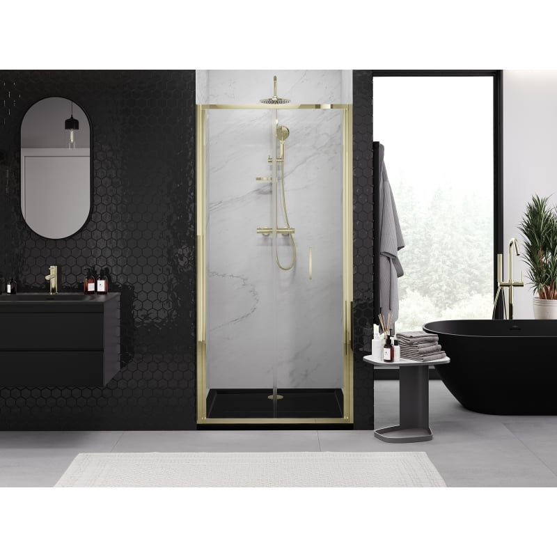 Mexen Exo folding shower door 120 cm, transparent, gold - 816-120-000-50-00