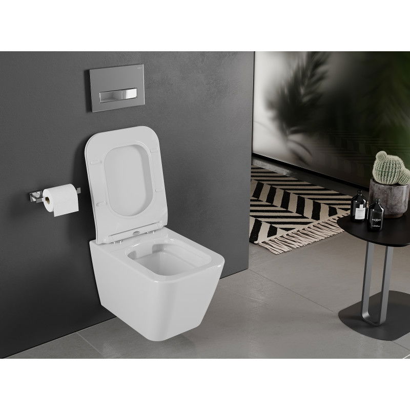 Mexen Cube Rimless Toilet Bowl with Slim Soft-Close Seat, Duroplast, White Gloss - 30924000