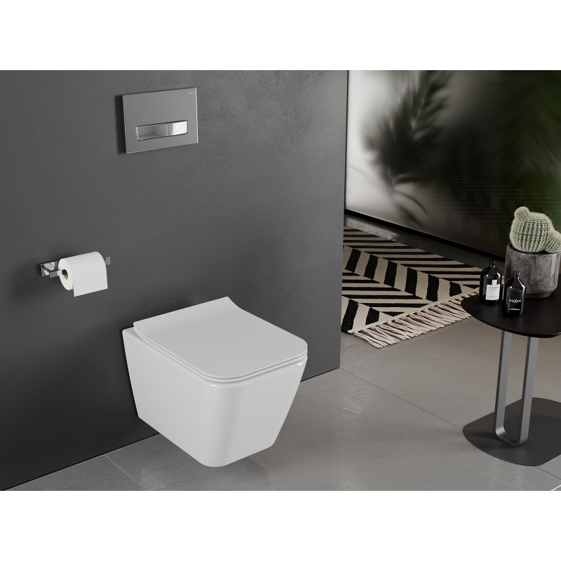 Mexen Cube Rimless toilet bowl with soft-close slim seat, duroplast, glossy white - 30924000