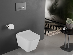 Mexen Cube Rimless Toilet Bowl with Slim Soft-Close Seat, Duroplast, White Gloss - 30924000