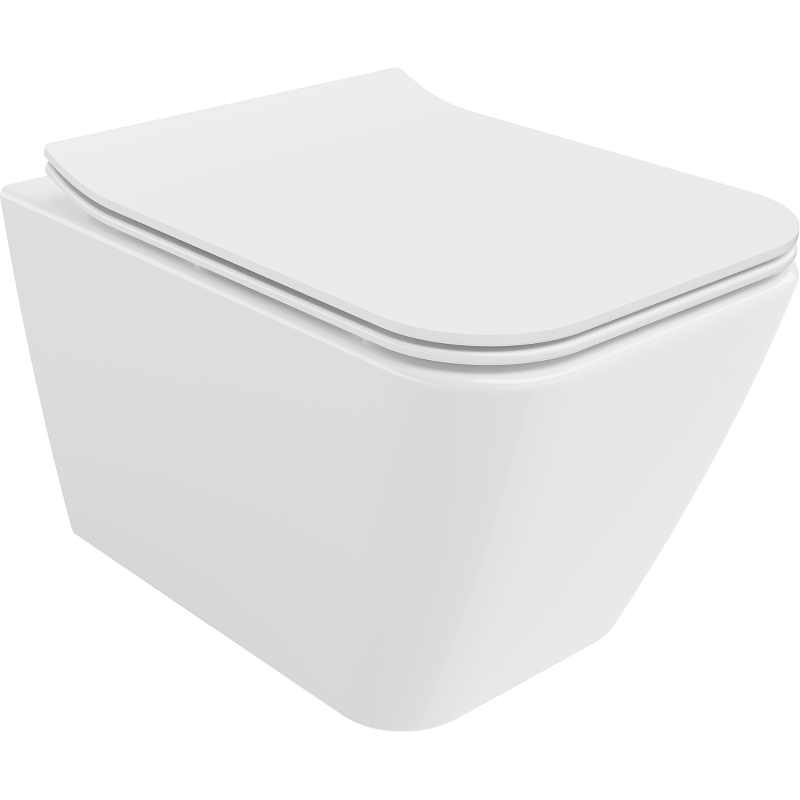 Mexen Cube Rimless Toilet Bowl with Slim Soft-Close Seat, Duroplast, White Gloss - 30924000