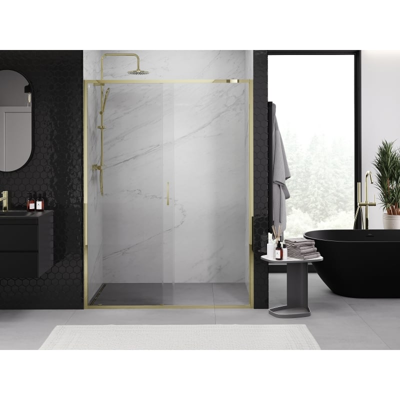 Mexen Exo sliding shower door 180 cm, transparent, gold - 8151-180-000-50-00