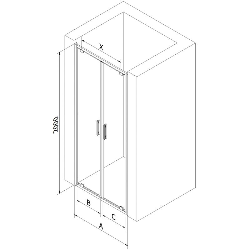 Mexen Exo double hinged shower door 120 cm, transparent, black - 8182-120-000-70-00