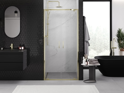 Mexen Exo-BR Duo double hinged shower doors 120 cm, transparent, gold - 8182-120-000-50-00