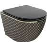 Mexen Lena Rimless Toilet Bowl with Soft-Close Slim Seat, Duroplast, Matte Black/Gold Check Pattern - 30224079