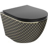 Mexen Lena Rimless WC bowl with soft-close slim seat, duroplast, black matte/gold grid pattern - 30224079