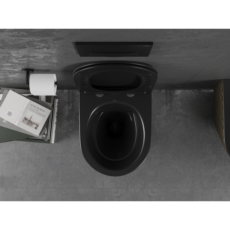 Mexen Lena Rimless toilet bowl with slow-closing slim seat, duroplast, black matte/gold checkered pattern - 30224079