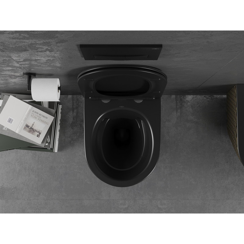Mexen Lena Rimless WC bowl with soft-close slim seat, duroplast, black matte/gold grid pattern - 30224079
