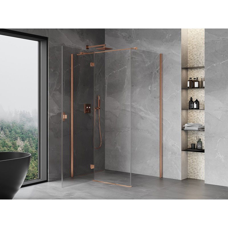 Mexen Mist-H T pivot shower enclosure left 95 x 75 cm, transparent, brushed copper - 8A5T-095-075-65-00-L