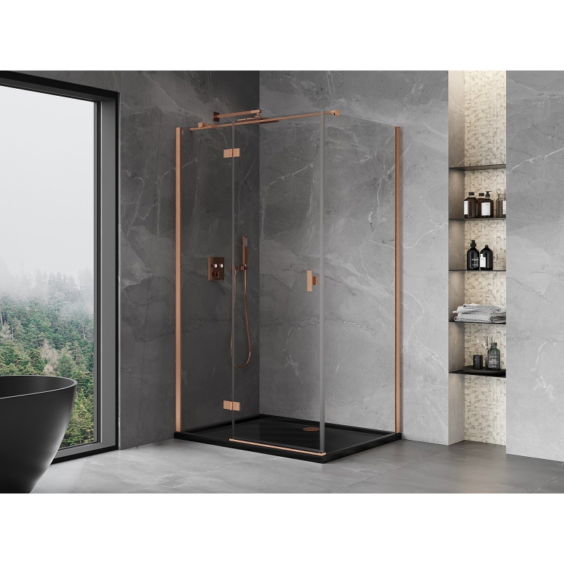 Mexen Mist-H T pivot shower cabin left 100 x 75 cm, transparent, brushed copper - 8A5T-100-075-65-00-L