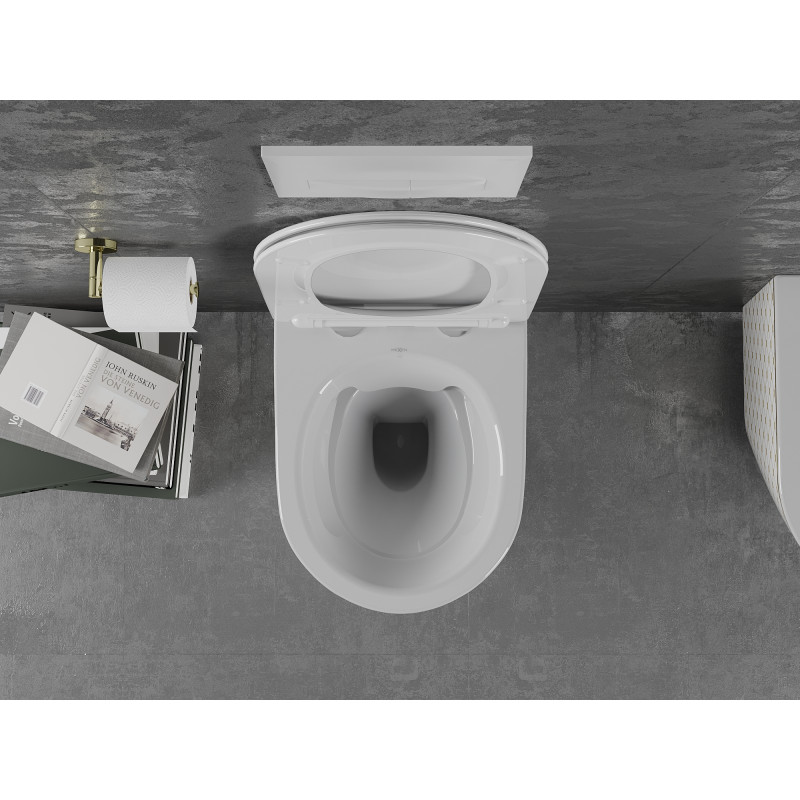 Mexen Lena Rimless WC bowl with slim soft-close seat, duroplast, white/gold check pattern - 30224009