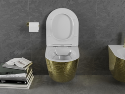 Mexen Lena Rimless toilet bowl with a slim soft close toilet seat, duroplast, white/gold scales pattern - 30224008