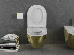 Mexen Lena Rimless WC Bowl with Soft-Close Slim Seat, Duroplast, White/Gold Scale Pattern - 30224008