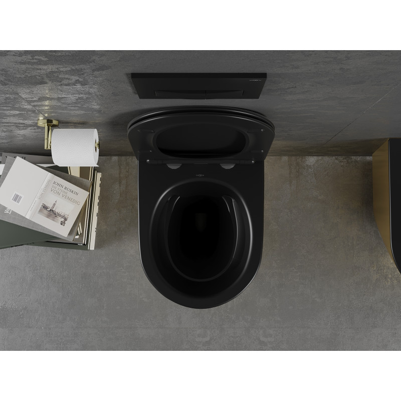 Mexen Lena Rimless WC Bowl with Slow-Close Slim Seat, Duroplast, Matte Black/Gold - 30224076