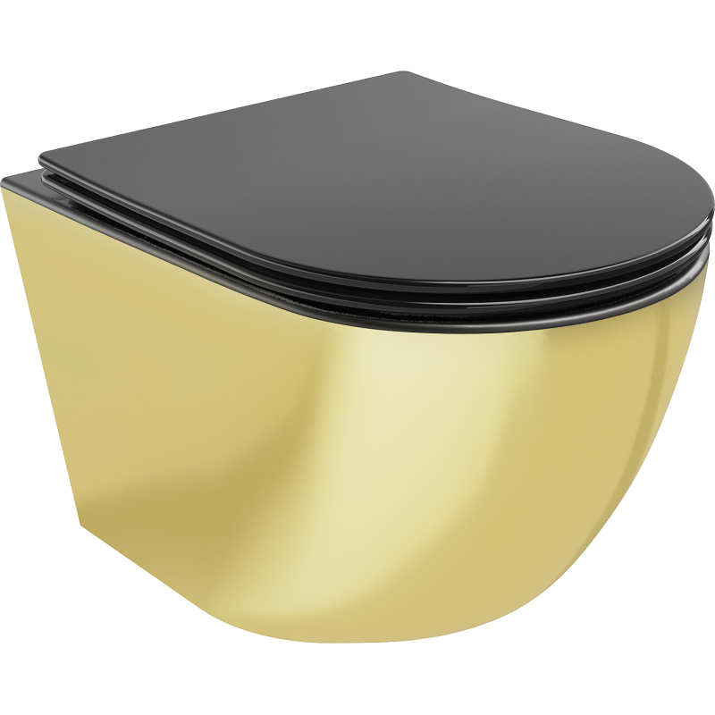 Mexen Lena rimless toilet bowl with slow-fall slim seat, duroplast, matte black/gold - 30224076