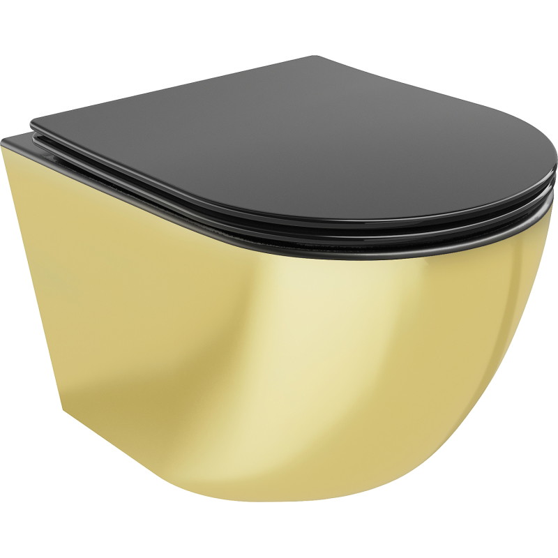 Mexen Lena rimless WC bowl with slim soft-close seat, duroplast, matte black/gold - 30224076