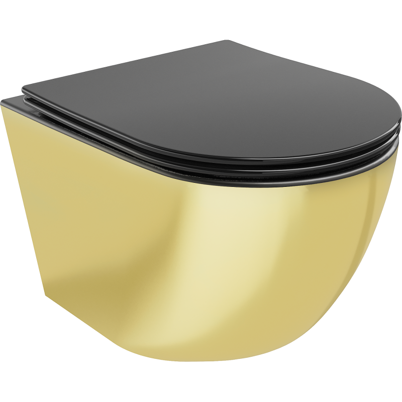 Mexen Lena Rimless WC Bowl with Slow-Close Slim Seat, Duroplast, Matte Black/Gold - 30224076