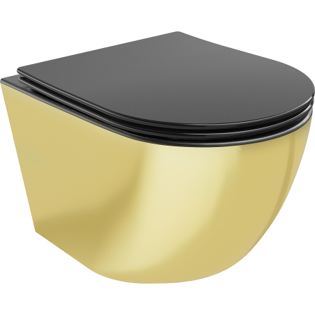 Mexen Lena Rimless WC Bowl with Slow-Close Slim Seat, Duroplast, Matte Black/Gold - 30224076