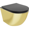 Mexen Lena rimless toilet bowl with slow-fall slim seat, duroplast, matte black/gold - 30224076