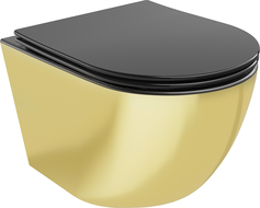 Mexen Lena Rimless WC Bowl with Slow-Close Slim Seat, Duroplast, Matte Black/Gold - 30224076