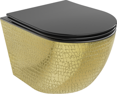 Mexen Lena Rimless toilet bowl with a slim soft close toilet seat, duroplast, Black matt/gold scales pattern - 30224078