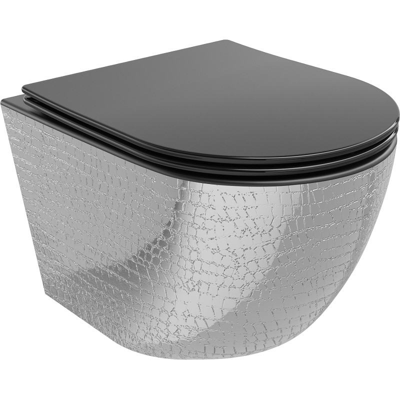Mexen Lena Rimless WC bowl with slow-close slim seat, duroplast, black matte/silver scale pattern - 30224072