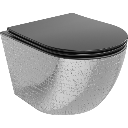Mexen Lena Rimless toilet bowl with a slim soft close toilet seat, duroplast, Black matt/silver scales pattern - 30224072