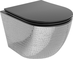 Mexen Lena Rimless toilet bowl with a slim soft close toilet seat, duroplast, Black matt/silver scales pattern - 30224072