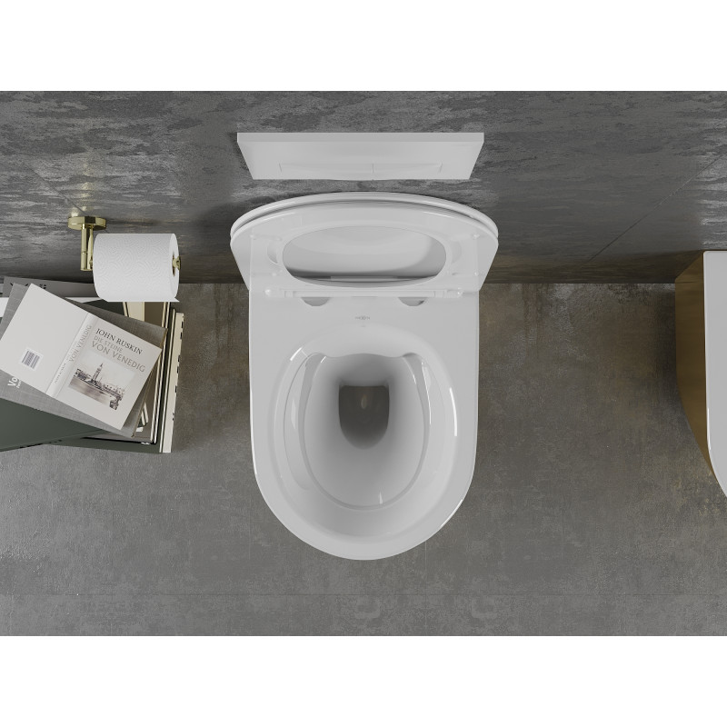 Mexen Lena Rimless WC bowl with slow-close slim seat, duroplast, white/gold - 30224006