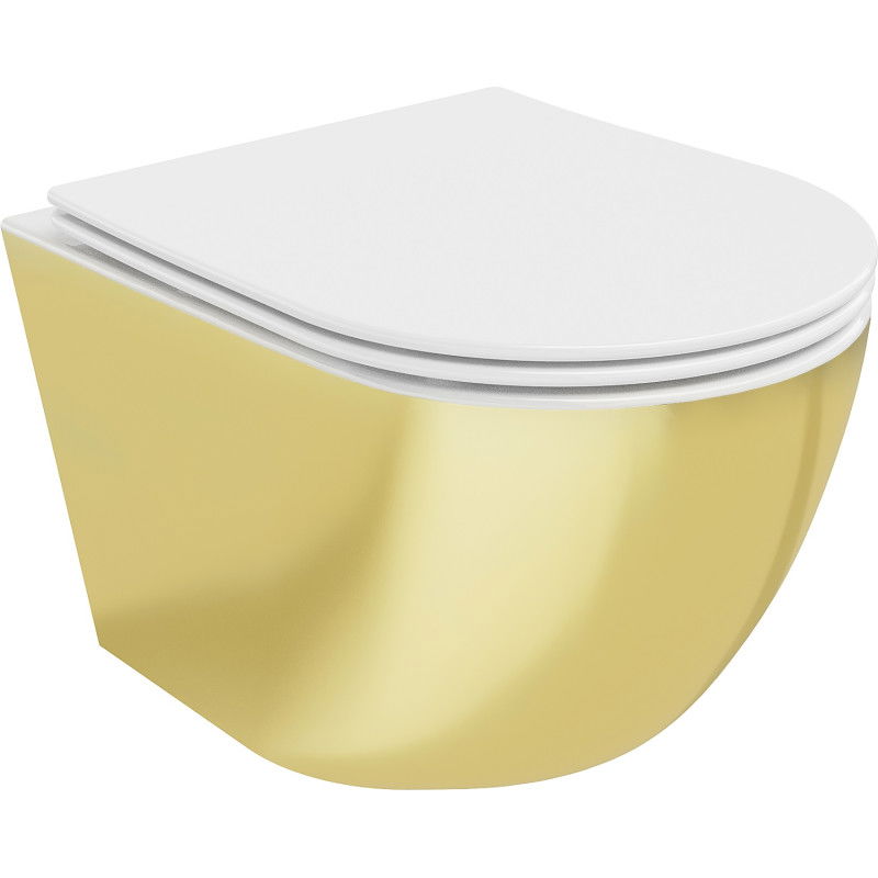 Mexen Lena Rimless toilet bowl with a slim soft close toilet seat, duroplast, white/gold - 30224006