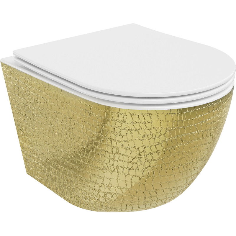 Mexen Lena Rimless toilet bowl with a slim soft close toilet seat, duroplast, white/gold scales pattern - 30224008