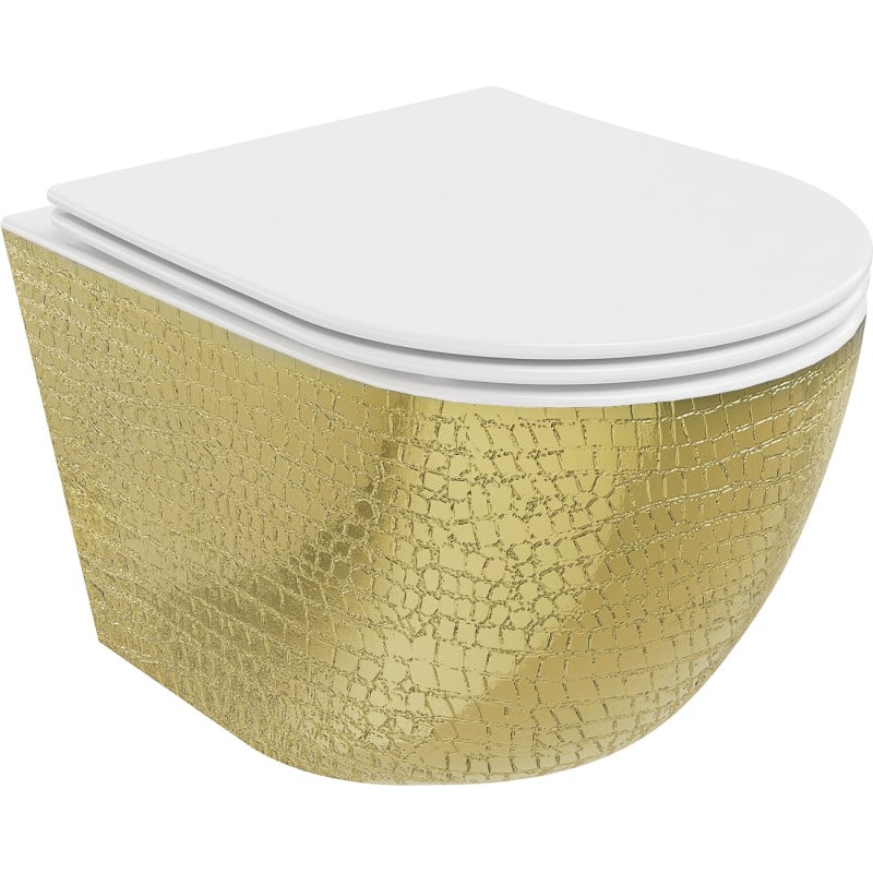 Mexen Lena Rimless WC Bowl with Soft-Close Slim Seat, Duroplast, White/Gold Scale Pattern - 30224008