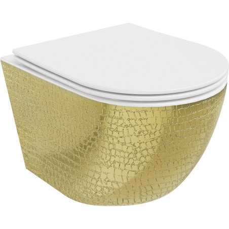 Mexen Lena Rimless WC Bowl with Soft-Close Slim Seat, Duroplast, White/Gold Scale Pattern - 30224008