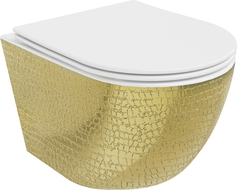 Mexen Lena Rimless toilet bowl with a slim soft close toilet seat, duroplast, white/gold scales pattern - 30224008