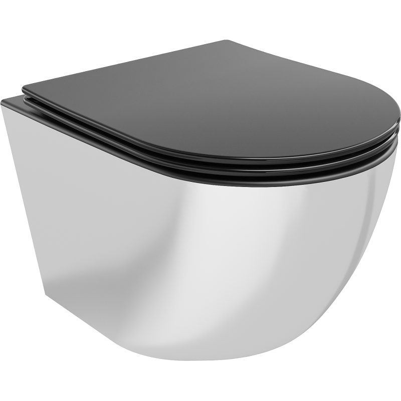 Mexen Lena Rimless WC Bowl with Slim Soft-Close Seat, Duroplast, Black Matte/Silver - 30224074