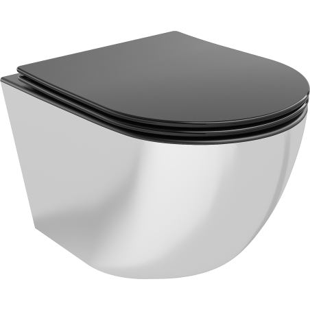 Mexen Lena Rimless Toilet Bowl with Soft-Close Slim Seat, Duroplast, Matte Black/Silver - 30224074