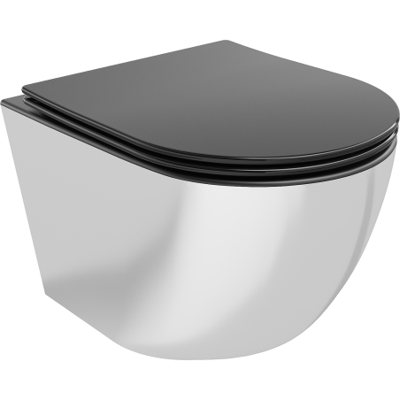 Mexen Lena Rimless WC Bowl with Slim Soft-Close Seat, Duroplast, Black Matte/Silver - 30224074