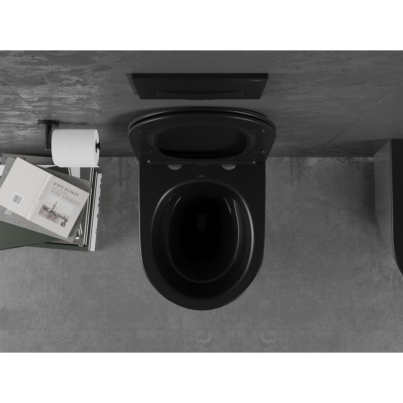 Mexen Lena Rimless Toilet Bowl with Soft-Close Slim Seat, Duroplast, Matte Black/Silver - 30224074